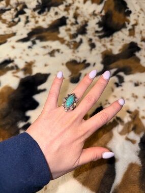 Turquoise Statement Cocktail Ring - Silver-Tone Oval Stone